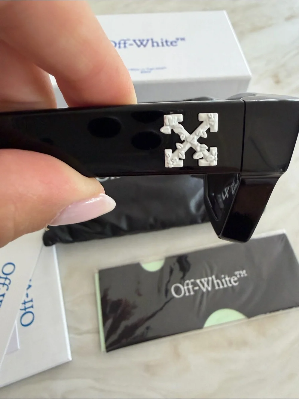 Off-White Black Glossy Rectangular Logo Sunglasses